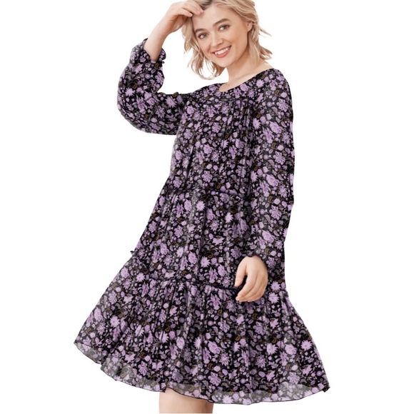 ellos Dresses & Skirts - Ellos Floral Ruffle Tiered Peasant Dress with Sheer Sleeves Plus Size 20